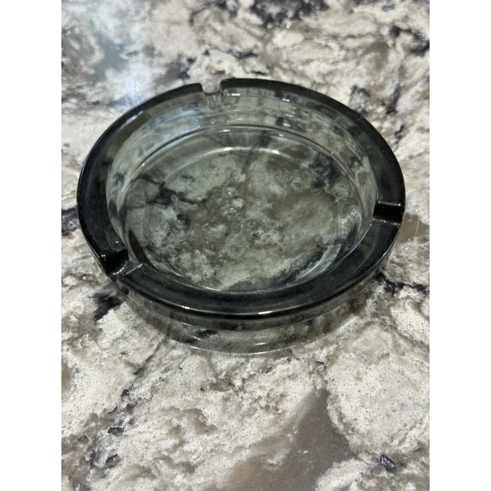 Vintage Smoky Gray Round Glass Ashtray 3 Slot 4.5